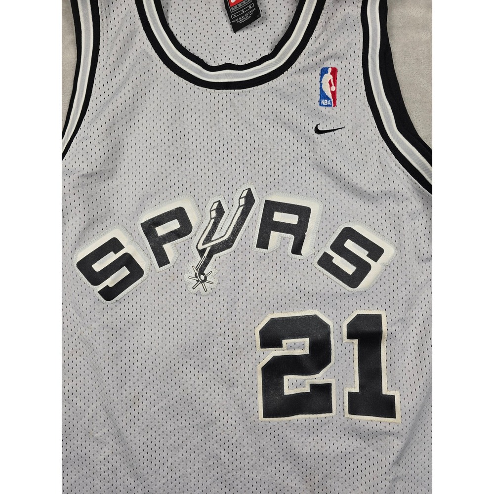 Vintage Nike San Antonio Spurs Tim Duncan NBA Jersey Mens L Silver Mesh 21 *Read - Picture 3 of 16